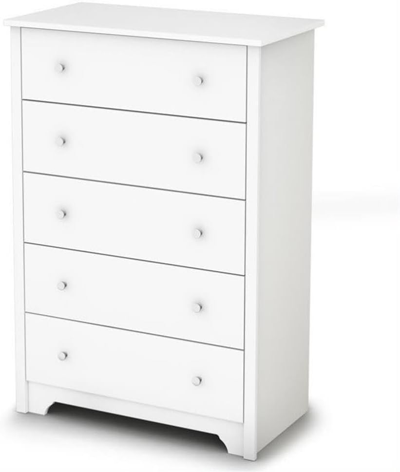 South Shore Vito Collection 5-Drawer Dresser, 16.88'D x 31.5'W x 48.75'H, Pure White with Matte Nickel Handles