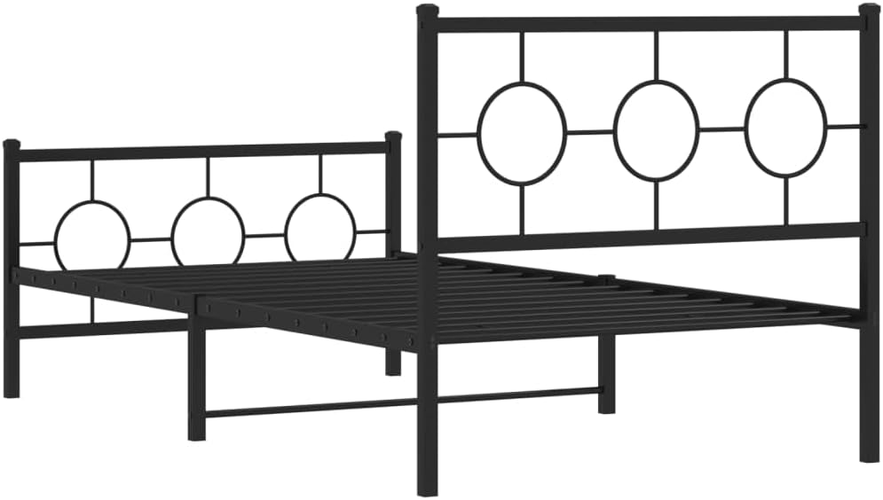 Black Metal Bed Frame Rectangular Industrial Design with Sturdy Powder-Coated Steel Construction, 4 Pieces Set for Bedroom and Guest Room, Durable Support and Easy Assembly