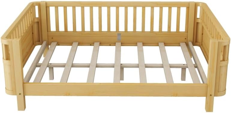 JIJIWANG Montessori Floor Bed with Slats, Low Profile Full Bed Frame for Kids, for Kids Bedroom, Girls & Boys, No Box Spring Needed, Natural