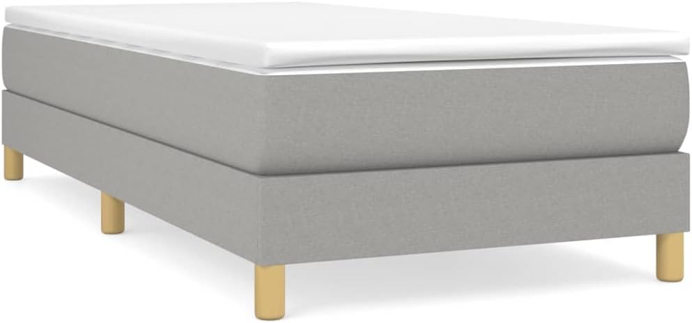 Light Gray Twin Bed Frame with Fabric Upholstery and Matte Finish, 4-Piece Set for Modern Bedrooms, Easy Assembly and Space-Saving Design, Durable Plywood Construction