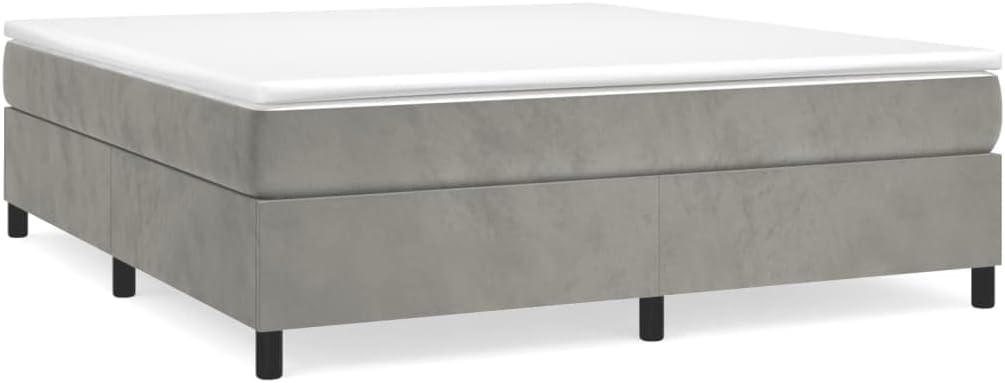 California King Bed Frame Light Gray Velvet Upholstery with Engineered Wood Strong Frame and Plywood Slats for Optimal Support and Modern Style