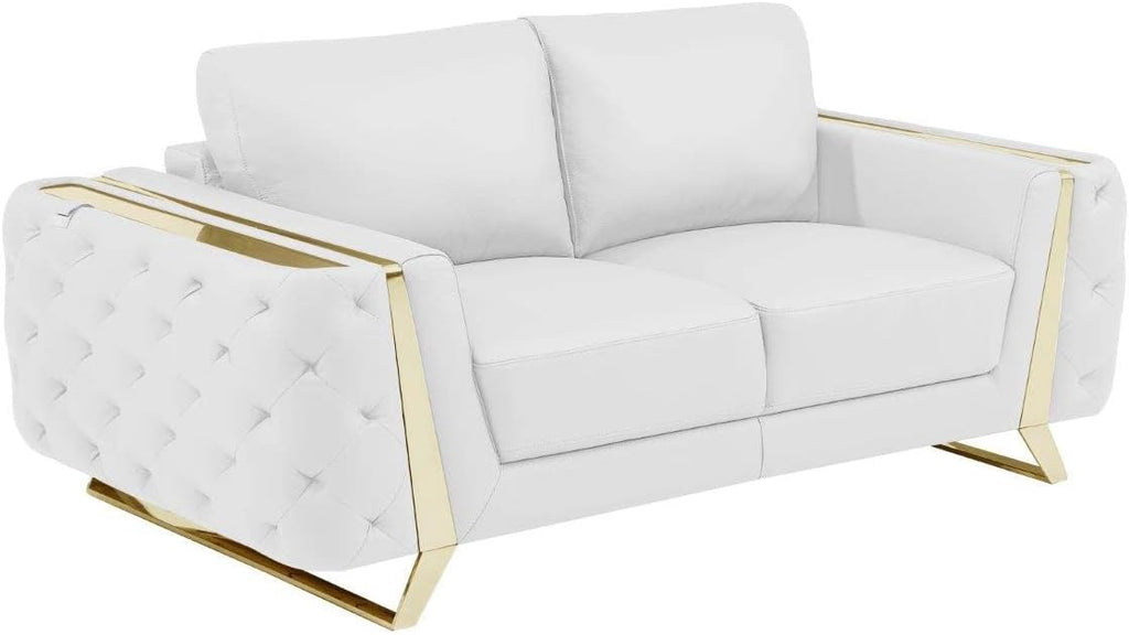 Blackjack Furniture Reggio Collection Full Grain Italian Leather Sofas for Living Room with Brazilian Wood Frame and Stainless Steel Legs, 3-Piece Set, Sofa, Loveseat, and Chair, White