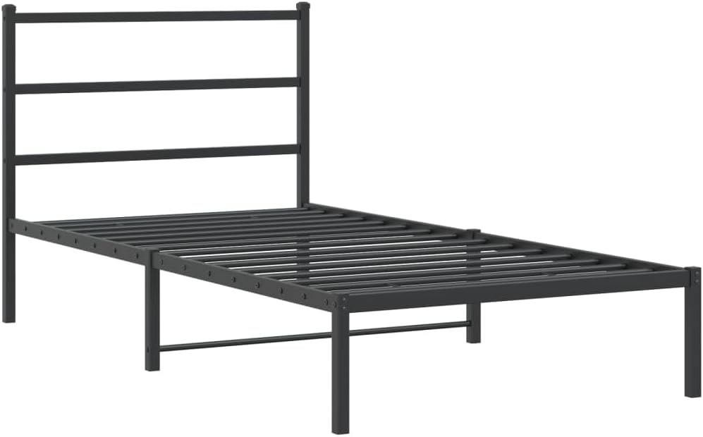 Black Steel Twin Bed Frame with Headboard and Storage, Modern Rectangular Design for Bedroom, Durable Powder-Coated Metal Construction, Easy Assembly Included