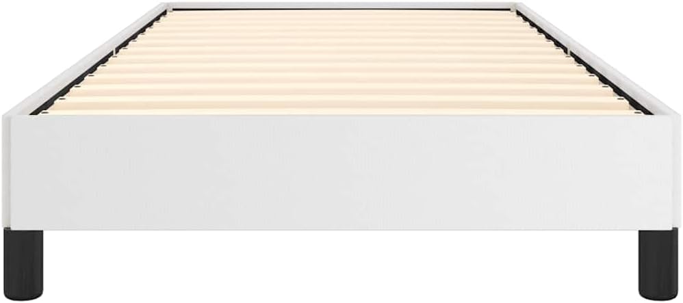 Modern Twin XL Faux Leather Bed Frame in White, Minimalist Design with Robust Support for Adults, Easy Assembly and Durable Construction, Compact Size for Contemporary