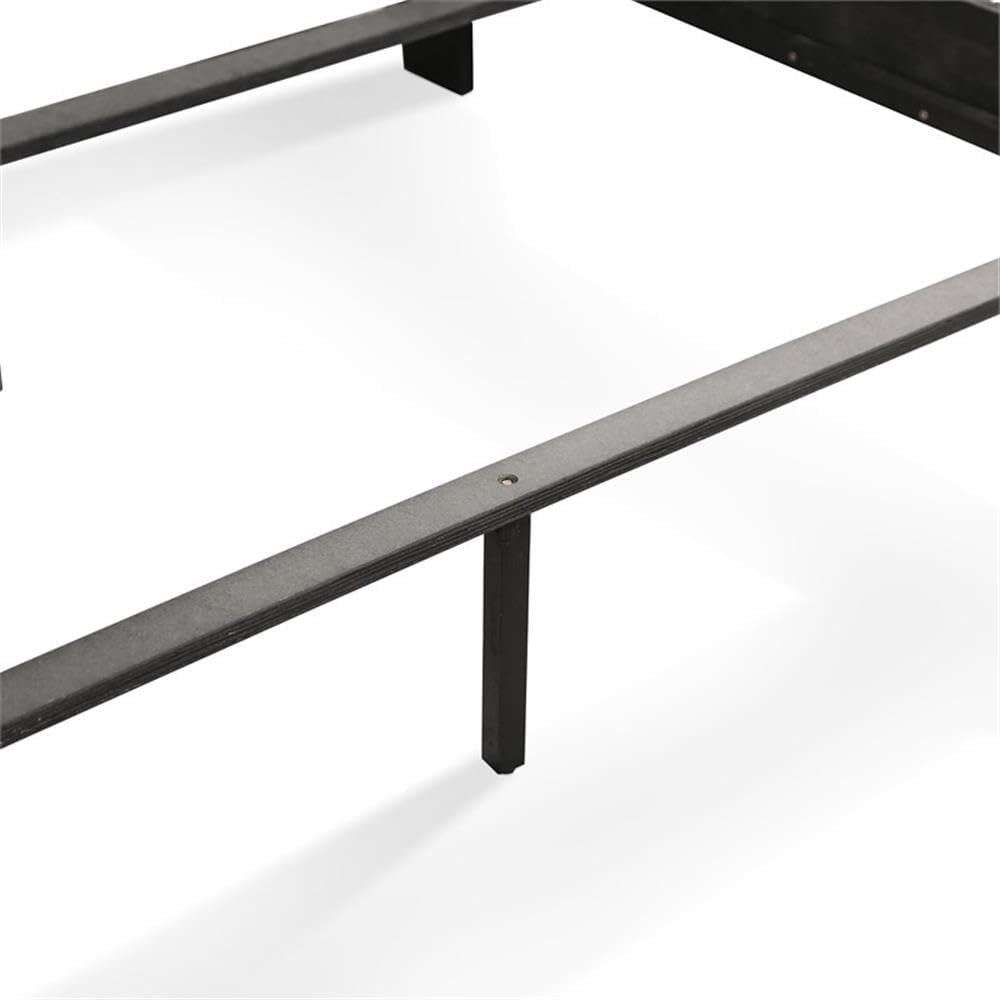 MAKLAINE Modern Transitional Solid Wood Panel Full Bed, Black Finish, Sleigh Design, 83.5' L x 56.25' W x 47.25' H, Curved Headboard and Footboard, Kids Bedroom Furniture, Box Spring Required