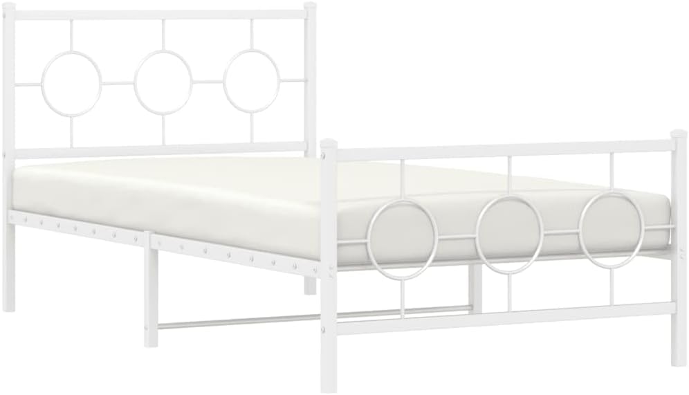 White Steel Twin Bed Frame Rectangular Industrial Design with Underbed Storage Space for Modern Bedrooms, Durable Metal Construction and Easy Maintenance