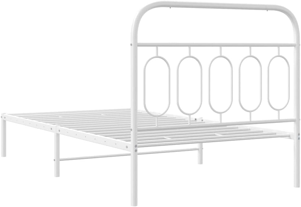 White Steel Twin Bed Frame Rectangular Modern Design with Ample Underbed Storage Space for Bedroom and Guest Room, Sturdy Metal Construction and Smooth Finish