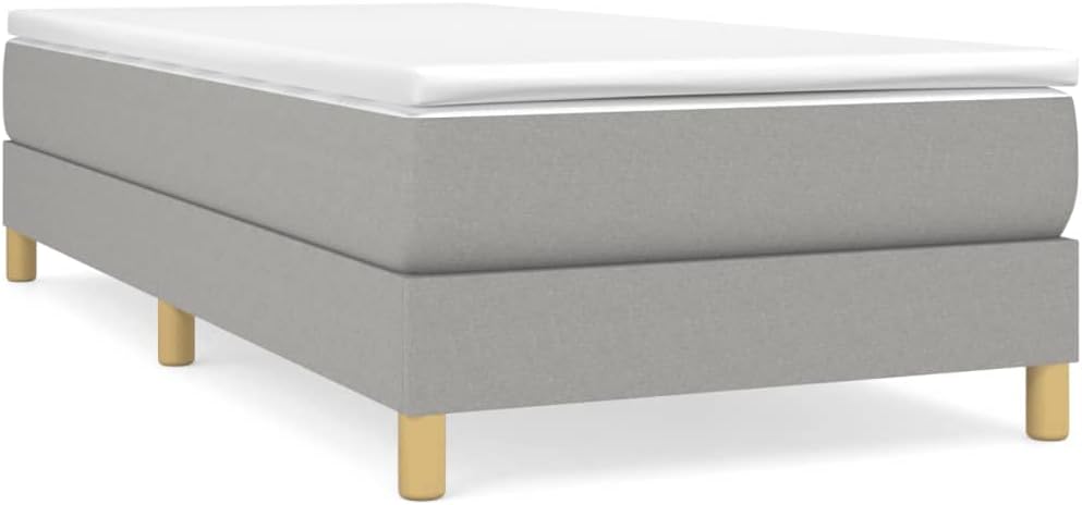Light Gray Twin Bed Frame with Fabric Upholstery and Matte Finish, 4-Piece Set for Modern Bedroom, Easy Assembly, Space-Saving Design, Durable Plywood Construction,
