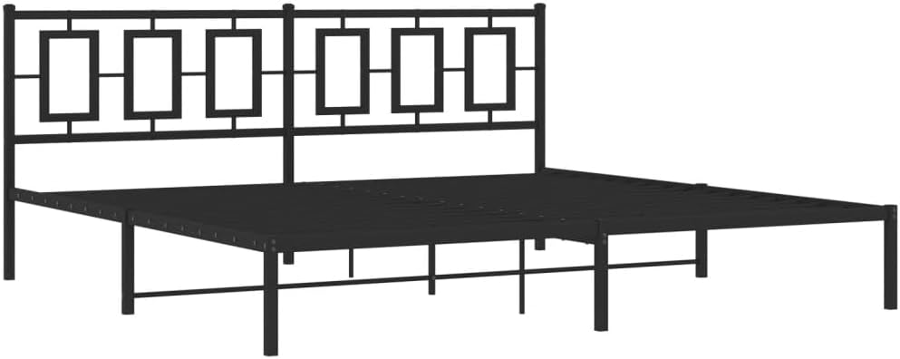 Black Steel Bed Frame with Headboard 76.0 x 80.0 in Rectangular Design, Powder Coated Rust Resistant Metal Frame for Sturdy Support and Underbed Storage Space, Easy Assembly