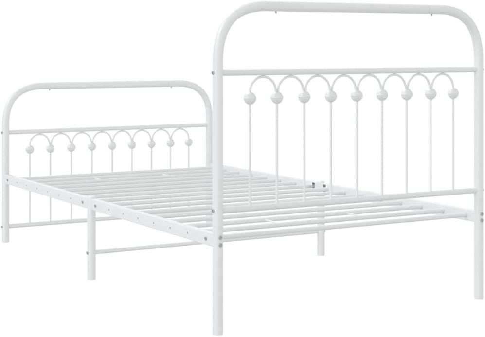 White Steel Twin Bed Frame Modern Rectangular Design with Sturdy Metal Construction and Breathable Material for Enhanced Comfort