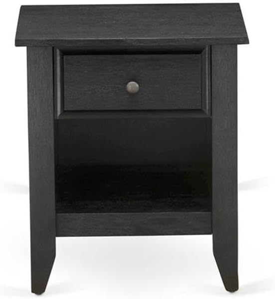 East West Furniture GB25F-1GA06 2-Piece Platform Bed Set with Button Tufted Full Bed and a Wire Brushed Black Night Stands - Dark Brown faux Leather with Black Texture and Black Legs