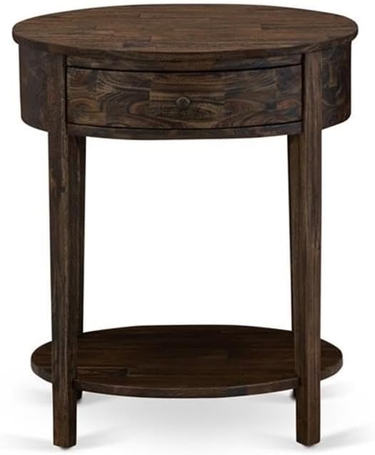 East West Furniture GB28Q-2HI07 3-Pc Wooden Set for Bedroom with Button Tufted Queen Bedframe and 2 Distressed Jacobean End Tables for Bedroom - Brown Faux Leather with Brown Texture and Black Legs
