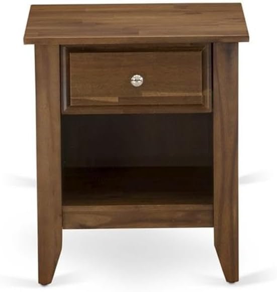 East West Furniture GB28F-1GA08 2-Piece Granbury Wooden Set for Bedroom with Button Tufted Platform Bed and an Antique Walnut Wood Nightstand - Brown faux Leather with Brown Texture and Black Legs