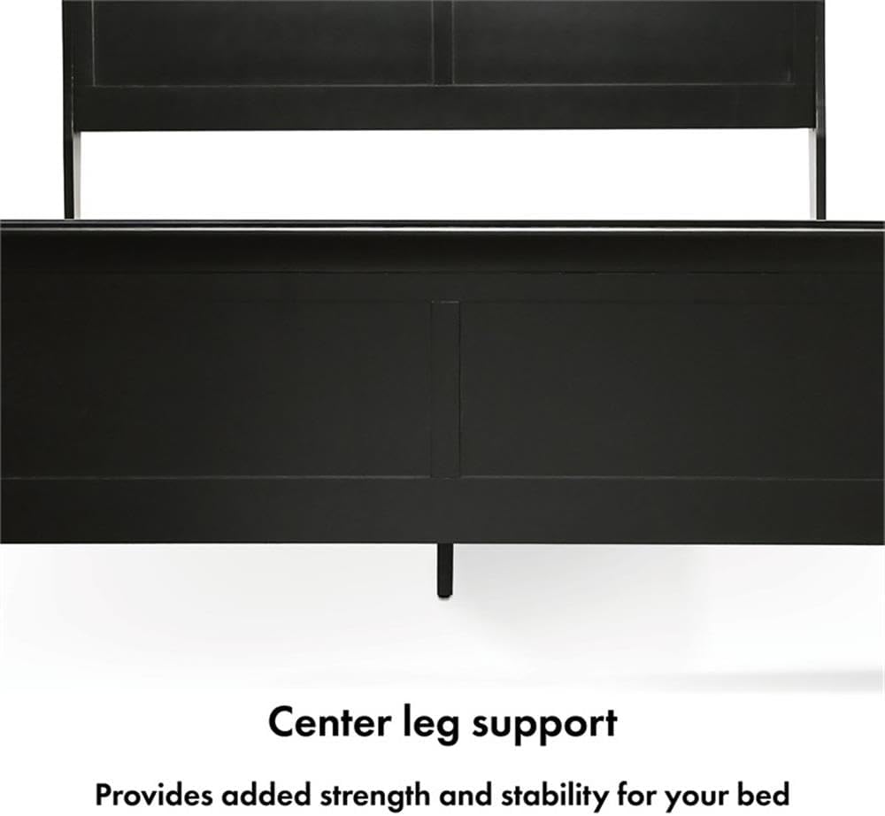 MAKLAINE Modern Transitional Solid Wood Panel Full Bed, Black Finish, Sleigh Design, 83.5' L x 56.25' W x 47.25' H, Curved Headboard and Footboard, Kids Bedroom Furniture, Box Spring Required