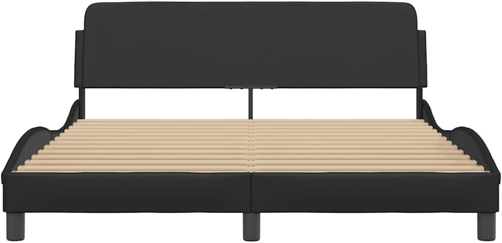 Queen Size Bed Frame with Faux Leather Upholstery and Solid Pine Wood Legs, Modern Platform Bed with Sturdy Metal and Plywood Construction, 61.8' Wide 85.8' Long for Spacious
