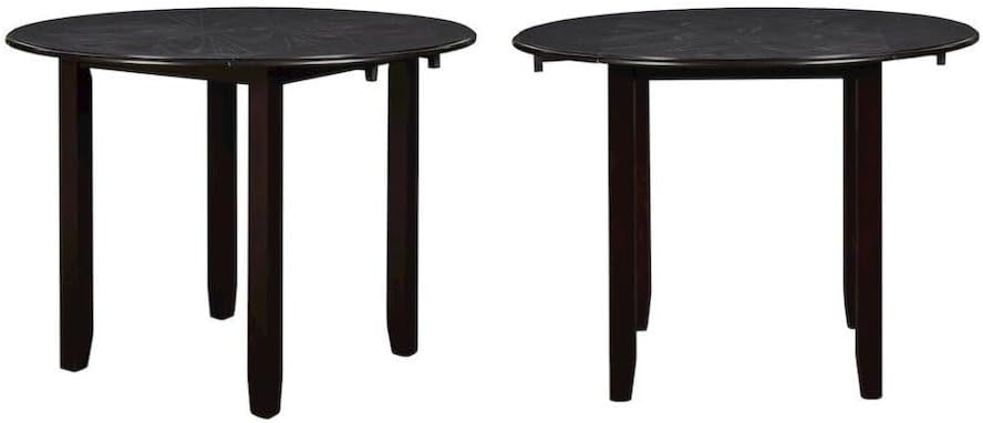 Furnifact Brown 3 Piece Drop Leaf Table and Chairs, Solid Wood Round Dining Table with Chairs, Transitional Compact Design for Kitchens with Upholstered Seating