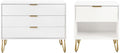 Pemberly Row 2-Piece Bedroom Dresser and Nightstand Set, MDF Construction, White Finish, Vertical Ribbed Drawers, Gold Metal Handles and Splayed Legs, Bedroom Storage Furniture, 55.26 in Dresser