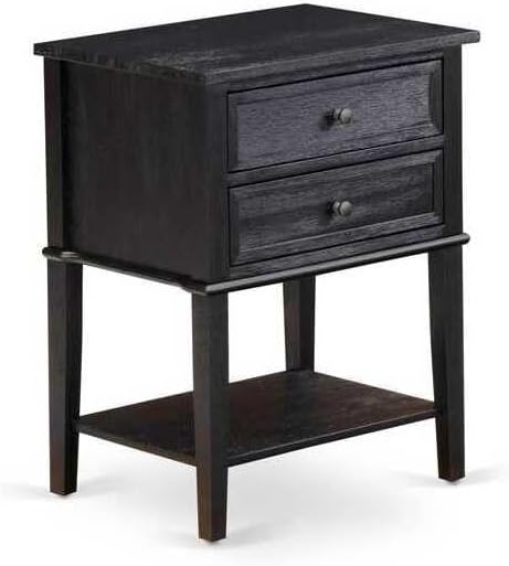 HomeStock Earthy Elegance 2 Piece Platform Wooden Set for Bedroom with a Full Bed and 1 Wirebrushed Black Night Stands Dark Brown Faux Leather with Black Texture and Black Legs
