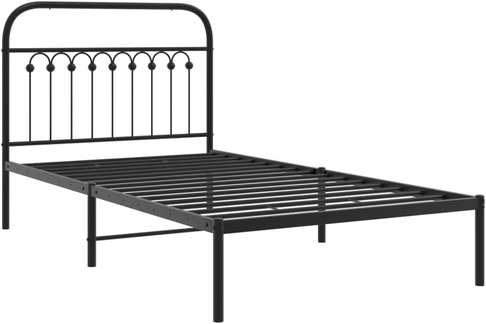Black Steel Twin Bed Frame Rectangular Traditional Headboard with Sturdy Construction and Elegant Design for Single Sleeper, Durable Metal Bed Frame with Easy Maintenance