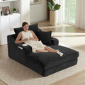 HRVEOCEI 47.2' Oversized Chaise Lounge Chair Indoor, Corduroy Boneless Chaise Lounge with 2 Pillows, Comfy Reading Chair with Ottoman, Black Sleeper Chairs for Adults Living Room Bedroom (Black 47.2)