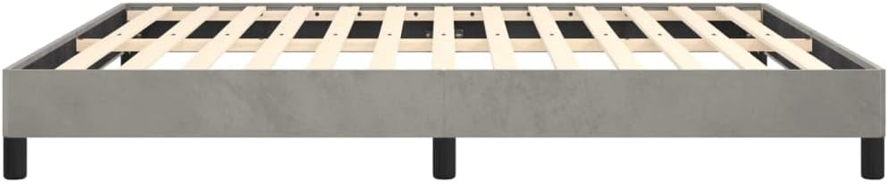 King Size Velvet Bed Frame Light Grey with Plywood Engineered Wood Structure, Luxurious Upholstered Platform Bed for Master Bedroom, Modern Minimalist Design, Durable Support