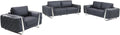Blackjack Furniture Reggio Collection Full Grain Italian Leather Sofas for Living Room with Brazilian Wood Frame and Stainless Steel Legs, 3-Piece Set, Sofa, Loveseat, and Chair, Dark Gray