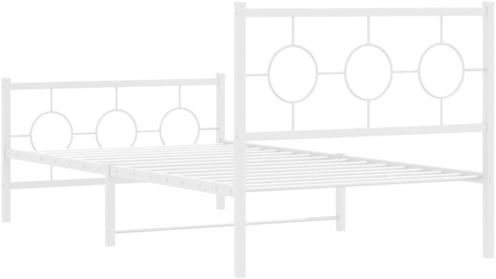 White Steel Twin Bed Frame Rectangular Industrial Design with Durable Metal Construction and Underbed Storage Space for Modern Bedrooms