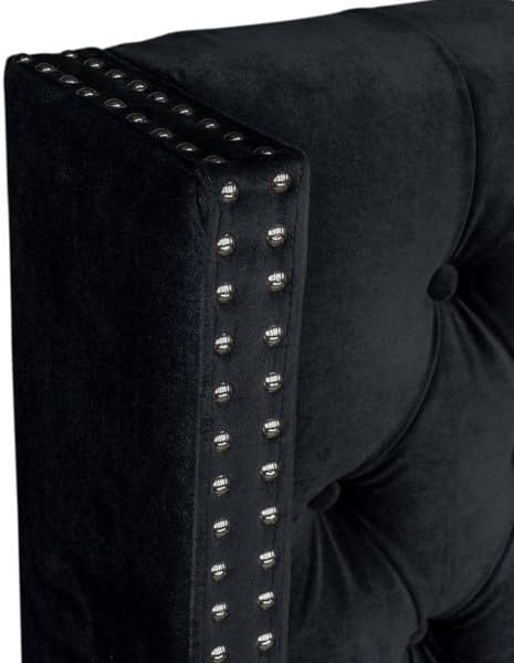 Madison Park Amelia Headboard Queen Wingback Upholstered - Hand-Tufted Button Detail, Double Nailhead Trim, Foam-Padded Durable Fabric, Adjustable Fit for Classic/Transitional Bedrooms-Black Velvet