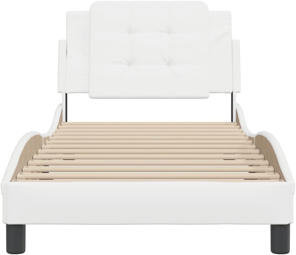 Modern White Bed Frame with Ample Storage Space and Stain-Resistant Faux Leather Upholstery, Sleek Design for Contemporary Bedroom, Easy Assembly, Durable Engineered Wood