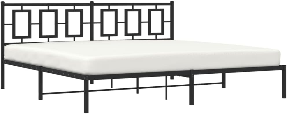 Black Steel Bed Frame with Headboard 76.0 x 80.0 in Rectangular Design, Powder Coated Rust Resistant Metal Frame for Sturdy Support and Underbed Storage Space, Easy Assembly
