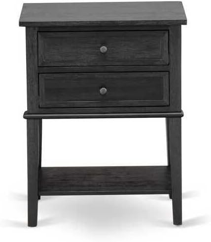 HomeStock Earthy Elegance 2 Piece Platform Wooden Set for Bedroom with a Full Bed and 1 Wirebrushed Black Night Stands Dark Brown Faux Leather with Black Texture and Black Legs