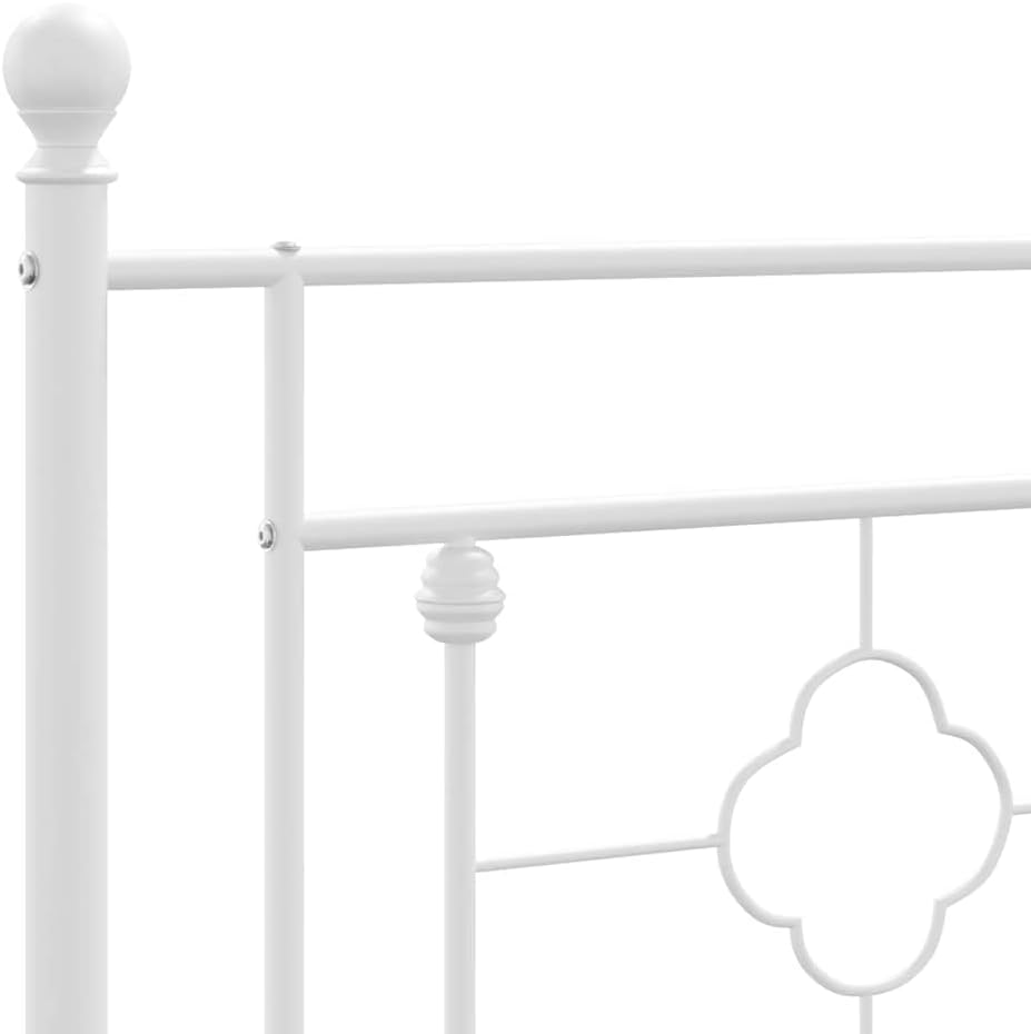 White Powder-Coated Steel Full Bed Frame with Headboard, 76x80 Inches, 4-Piece Set, Durable Metal Platform, Modern Bedroom Furniture