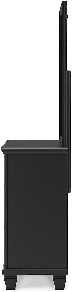 Signature Design by Ashley Lanolee Modern 7-Drawer Dresser and Mirror with Safety Stop, Classic Style, Sturdy Wood, Birch Veneer, Framed Drawer Fronts, Metal Drawer Knobs, Pewter-Tone Finish, Black