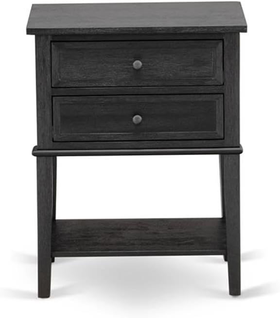 East West Furniture GB25Q-2VL06 3-Piece Queen Bedroom Set with Button Tufted Wood Bed Frame and Two Wire-Brushed End Tables – Dark Brown Faux Leather with a Black Finish and Textured Legs.