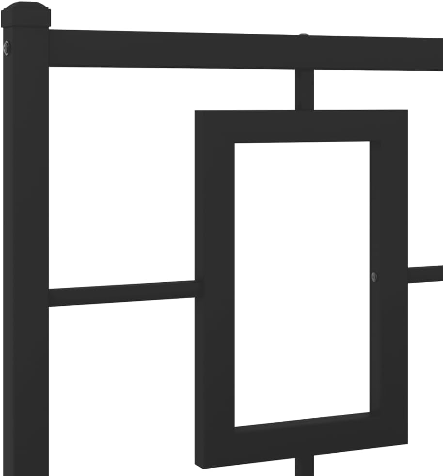 Black Steel Bed Frame with Headboard 76.0 x 80.0 in Rectangular Design, Powder Coated Rust Resistant Metal Frame for Sturdy Support and Underbed Storage Space, Easy Assembly