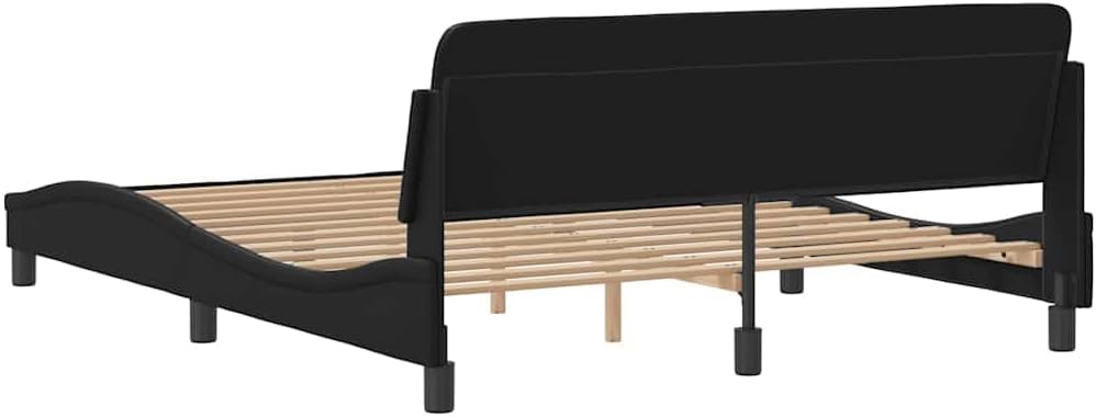 Queen Size Bed Frame with Faux Leather Upholstery and Solid Pine Wood Legs, Modern Platform Bed with Sturdy Metal and Plywood Construction, 61.8' Wide 85.8' Long for Spacious