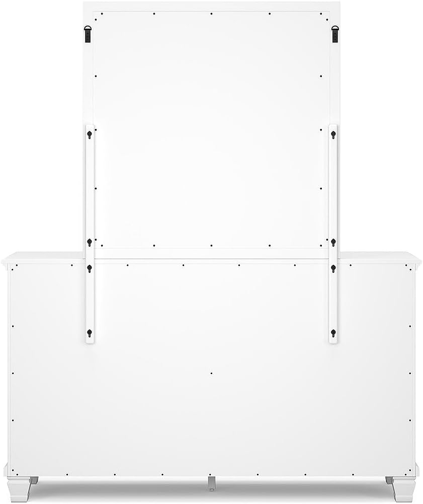 Signature Design by Ashley Fortman Casual Dresser and Mirror, Tapered Feet, 7 Storage Drawers, Round Satin Nickel Metal Knobs, Wood, 74.13' High, White