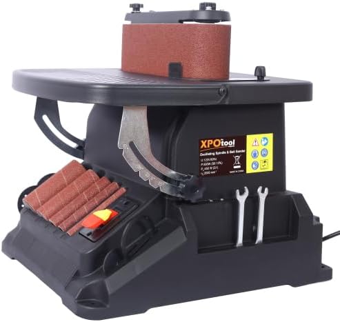 Vertical Oscillating Spindle Sander & Belt Sander, 2 IN 1 Combination Woodworking Machine 1-17/32' dust port, 5 Sanding Sleeves, 1575-2000RPM Adjustable Speed Control for Woodworking Projects