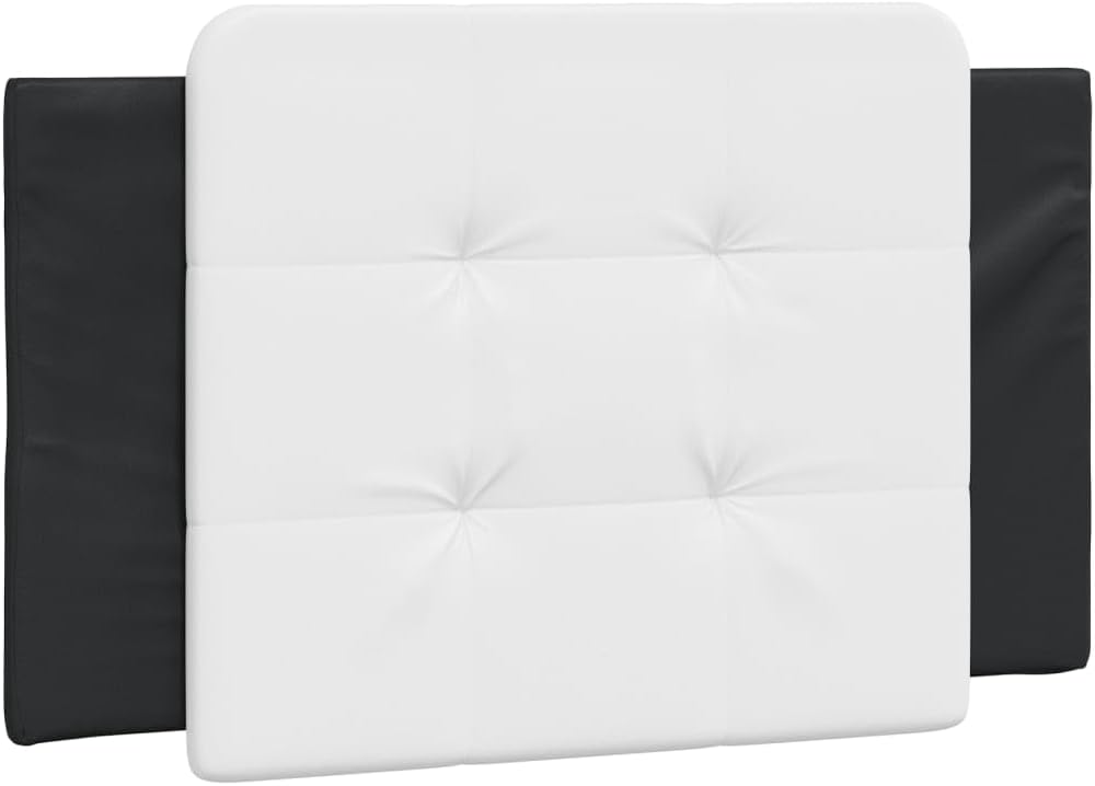 Black and White Bed Frame with Wavy Side Design, Single Size 39.4 x 74.8 Inches, Made of Solid Pine Wood and Faux Leather, Includes Soft Headboard Cushion, Stain-Resistant