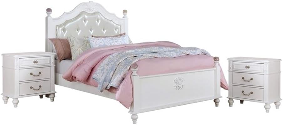 Furniture of America Mondu 3-Piece White Wood Bedroom Set - Full + 2 Nightstands