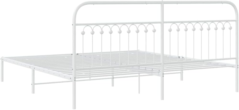 White Steel Full Bed Frame with Headboard, Traditional Rectangular Design, Sturdy Metal Construction and Easy Assembly for Bedroom, Durable Support Structure