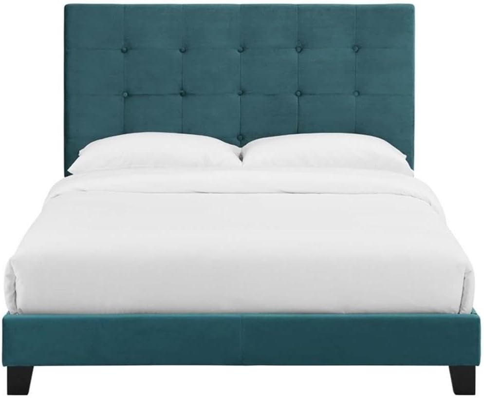 Modway Melanie Performance Velvet Upholstered Tufted Queen Platform Bed in Sea Blue