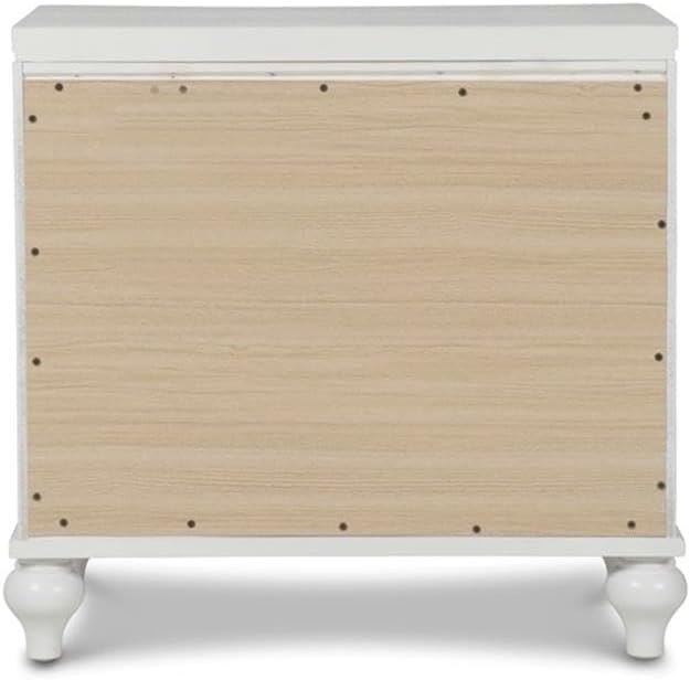 Pemberly Row Contemporary Solid Wood 3-Drawer Nightstand, White Finish, 31.1'' W x 18.11'' D x 29.33'' H, Durable Veneers, Embossed Inlay, Bedroom Storage Furniture
