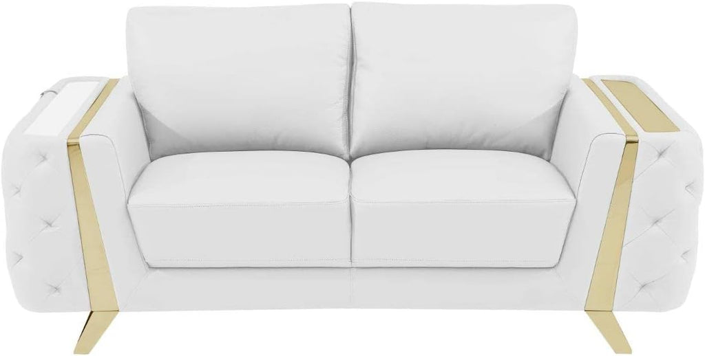 Blackjack Furniture Reggio Collection Full Grain Italian Leather Sofas for Living Room with Brazilian Wood Frame and Stainless Steel Legs, 3-Piece Set, Sofa, Loveseat, and Chair, White