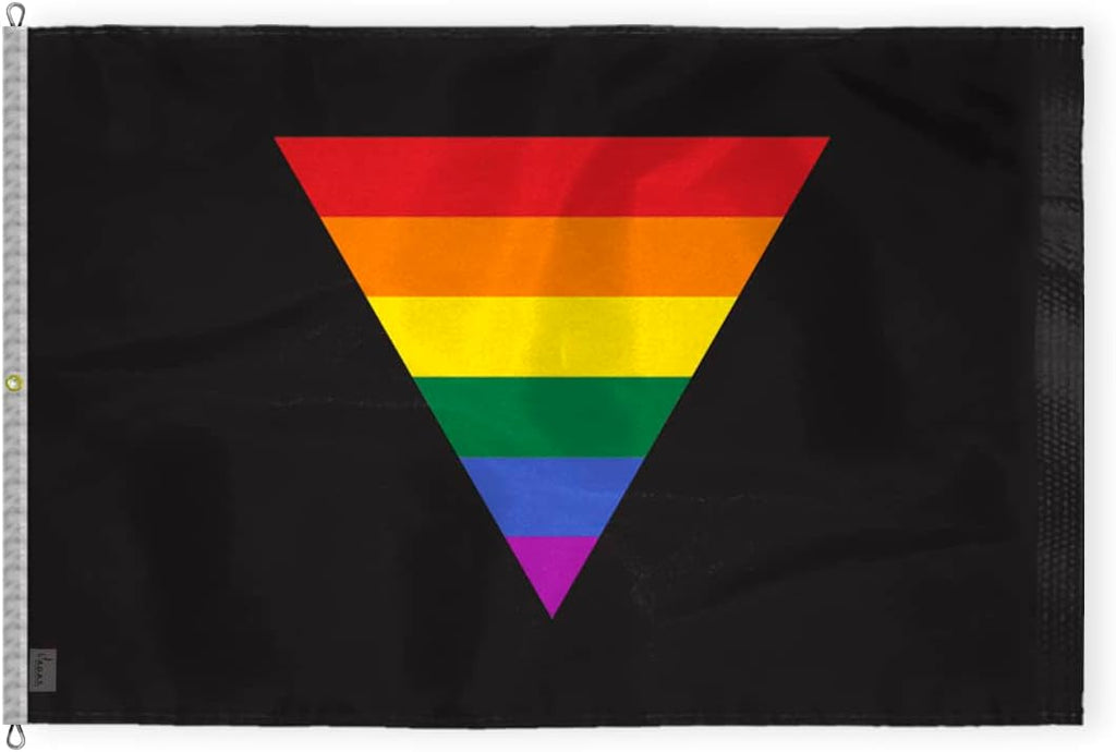 AGAS Large Black Rainbow Triangle Flag 8x12 Ft - Printed 200D Nylon - Rope Thimble Brass Grommet Stitched Edges Fade Proof Sharp Colors - Large Size Indoor/Outdoor Rainbow Triangle Pride flag