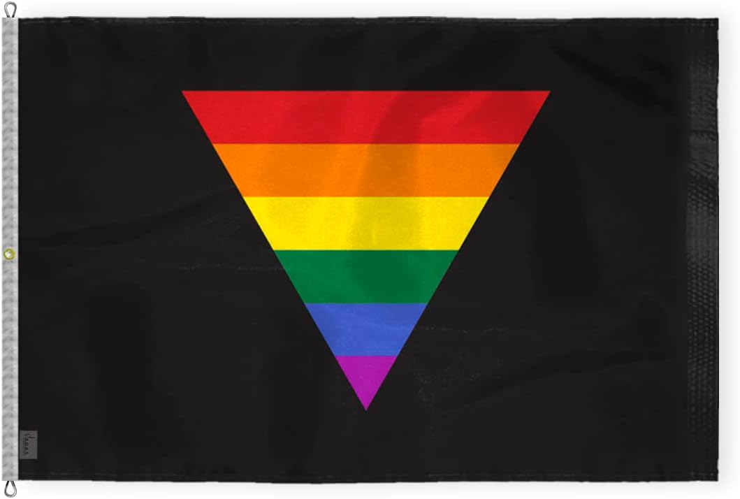 AGAS Large Black Rainbow Triangle Flag 8x12 Ft - Printed 200D Nylon - Rope Thimble Brass Grommet Stitched Edges Fade Proof Sharp Colors - Large Size Indoor/Outdoor Rainbow Triangle Pride flag