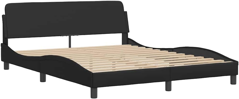 Queen Size Bed Frame with Faux Leather Upholstery and Solid Pine Wood Legs, Modern Platform Bed with Sturdy Metal and Plywood Construction, 61.8' Wide 85.8' Long for Spacious
