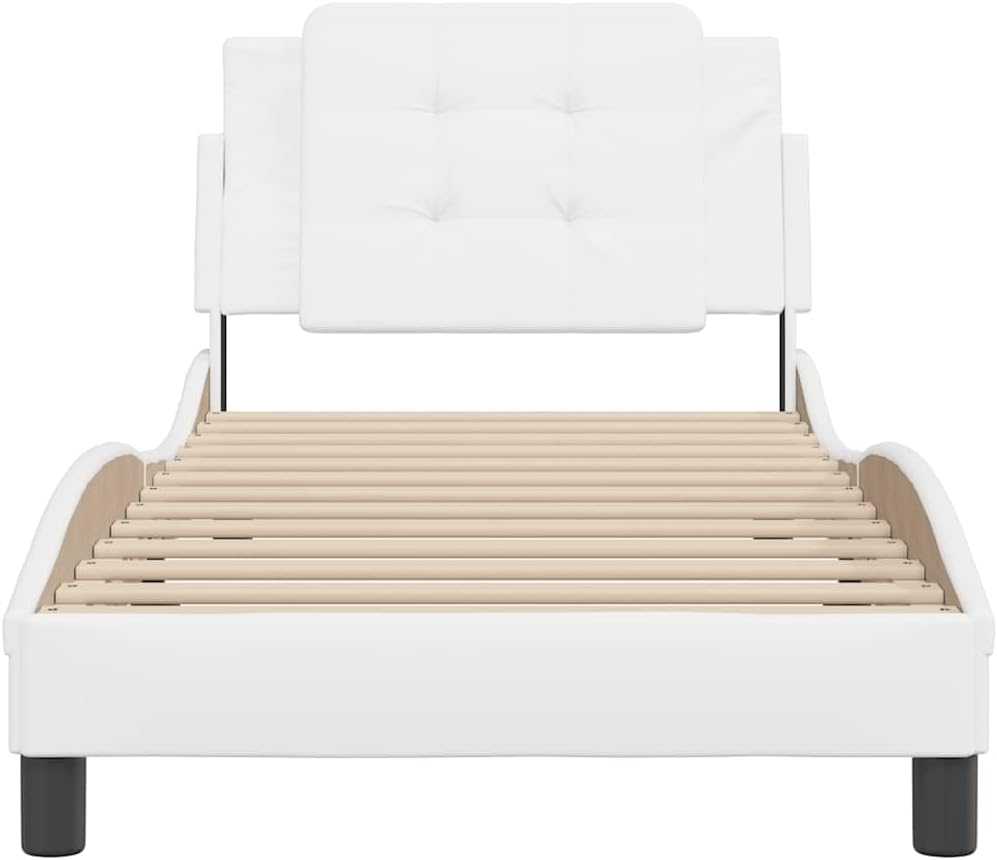 Modern White Bed Frame with Ample Storage Space, Stain-Resistant Faux Leather Upholstery, Easy Assembly, Durable Engineered Wood and Metal Construction for Bedroom