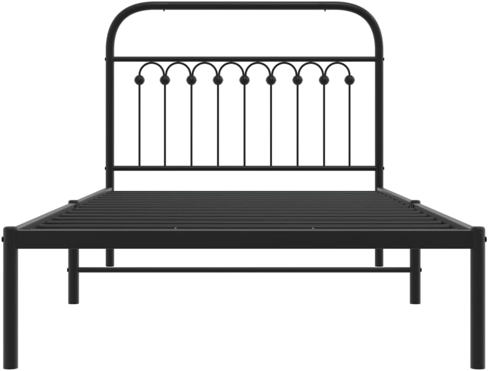 Black Steel Twin Bed Frame Rectangular Traditional Headboard with Sturdy Construction and Elegant Design for Single Sleeper, Durable Metal Bed Frame with Easy Maintenance