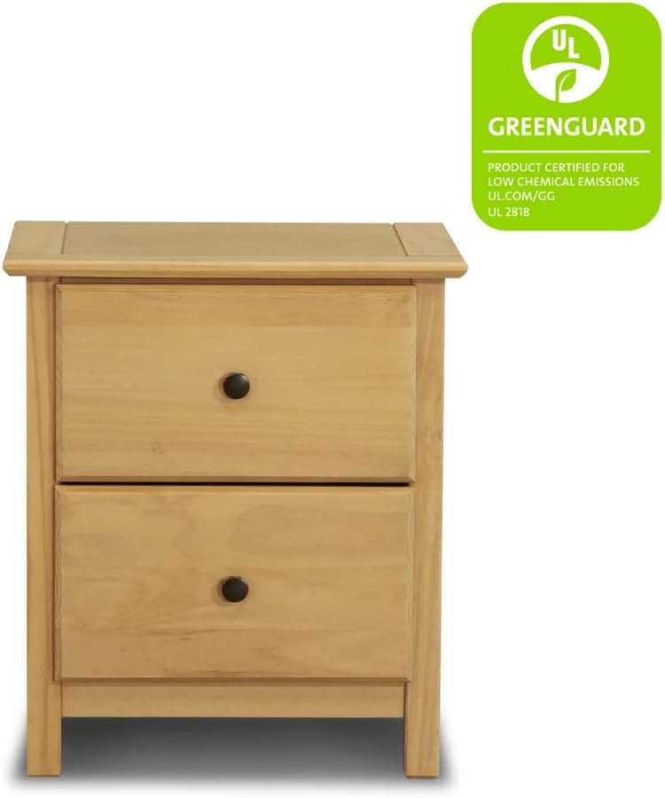 Grain Wood Furniture Shaker 2-Drawer Bedside Nightstand, Solid Wood with Natural Finish